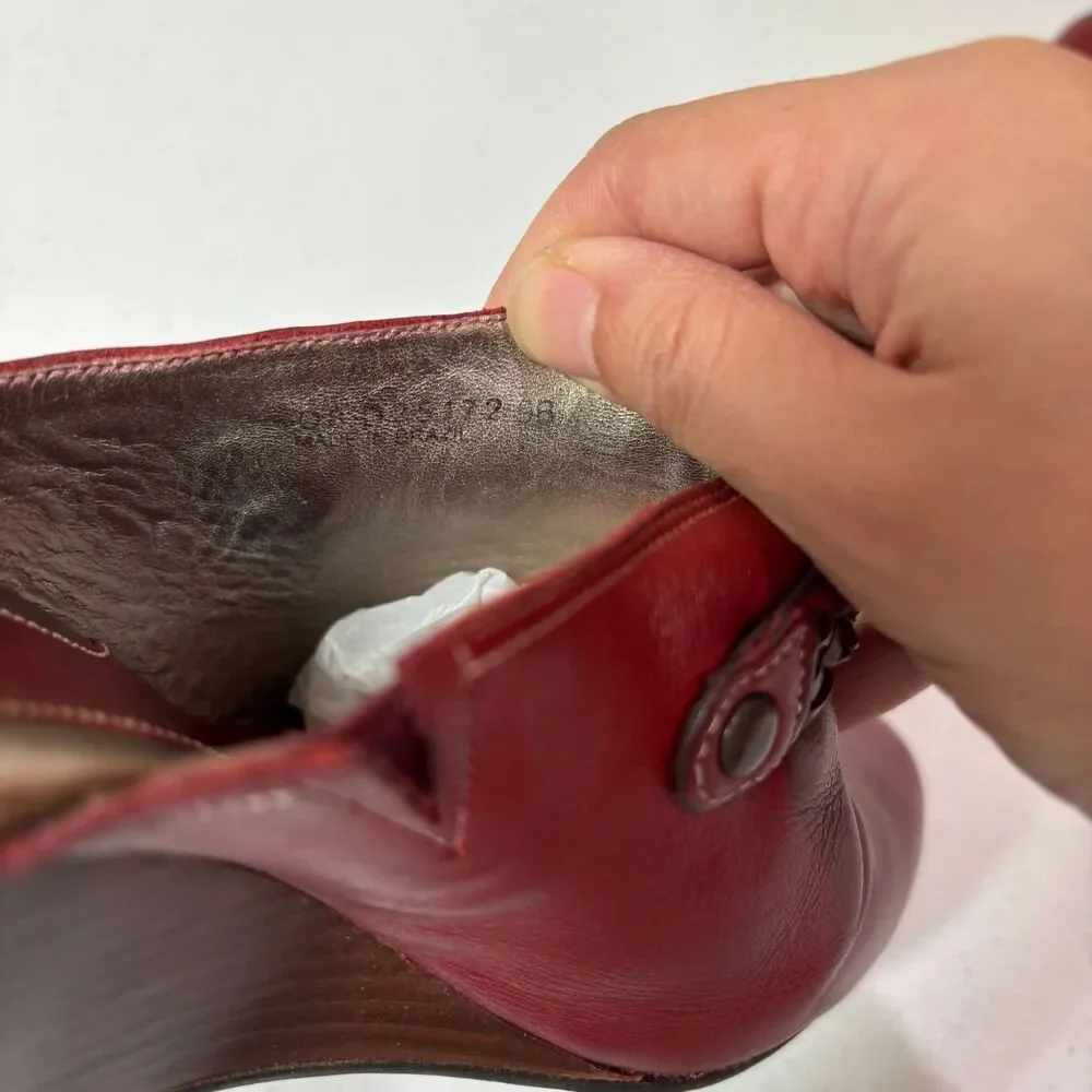 Cole Haan Red Leather Wedge Clogs Mules Shoes Womens 9B Braid Western Boho